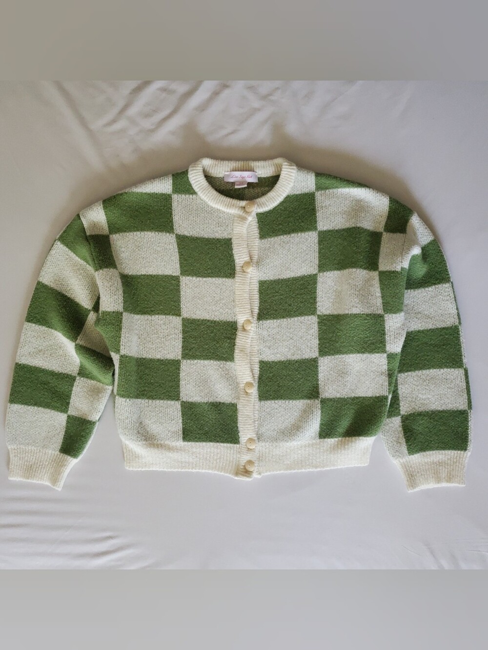 Lisa Says Gah Lauda Cardi Green & Cream Check Button Cardigan